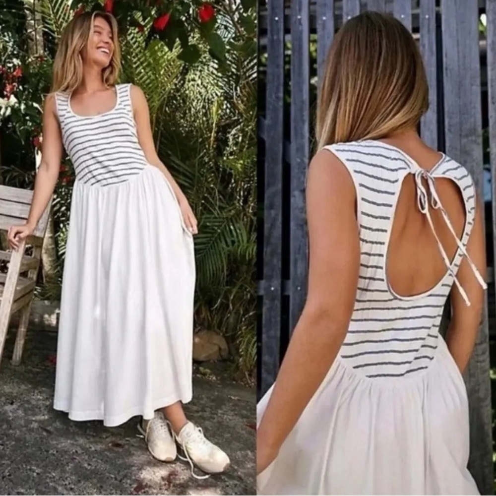 Free People Beach Alana Open Back Striped Midi Dress, Size Medium (v)